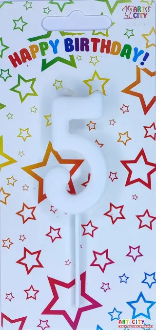 Біла свічка цифра 5 - довга ніжка