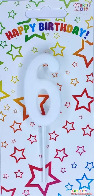 Біла свічка цифра 6 - довга ніжка