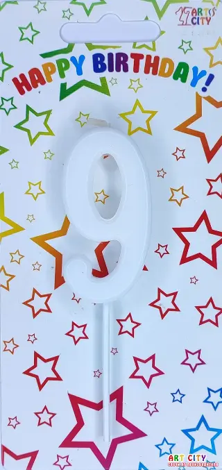 Біла свічка цифра 9 - довга ніжка