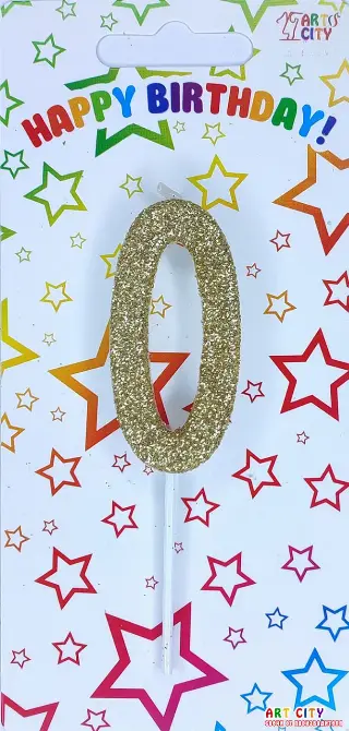 Свічка цифра 0  посипана золотом - довга ніжка