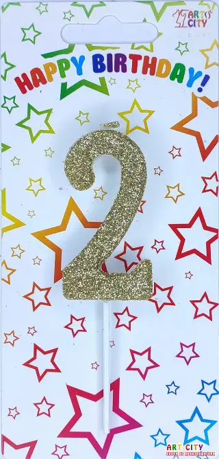 Свічка цифра 2 посипана золотом  - довга ніжка