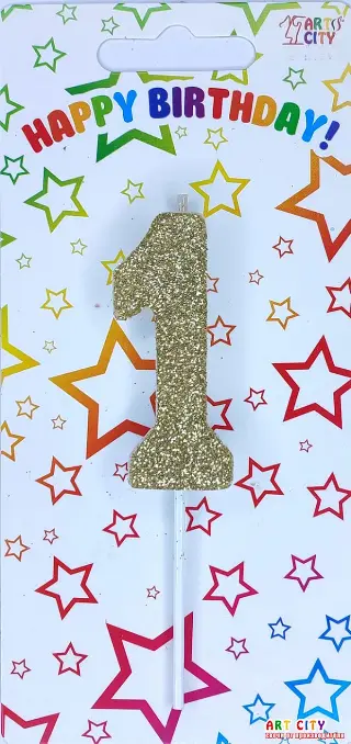 Свічка цифра 1 посипана золотом  - довга ніжка