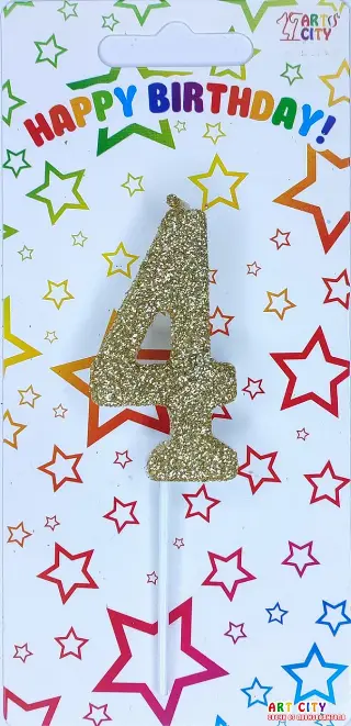 Свічка цифра 4 посипана золотом  - довга ніжка