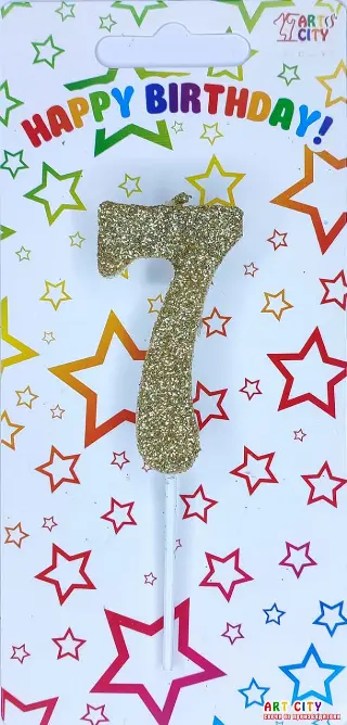 Свічка цифра 7 посипана золотом  - довга ніжка