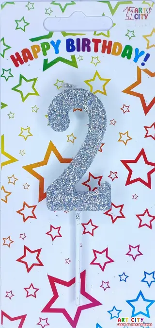 Свічка цифра 2  посипана сріблом  - довга ніжка