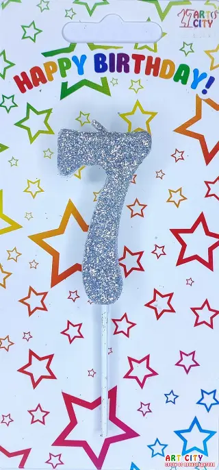 Свічка цифра 7 посипана сріблом  - довга ніжка