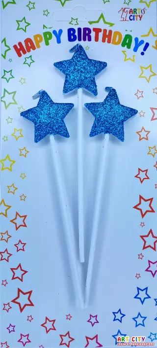 Свічки зірки блиск аквамарин 3шт