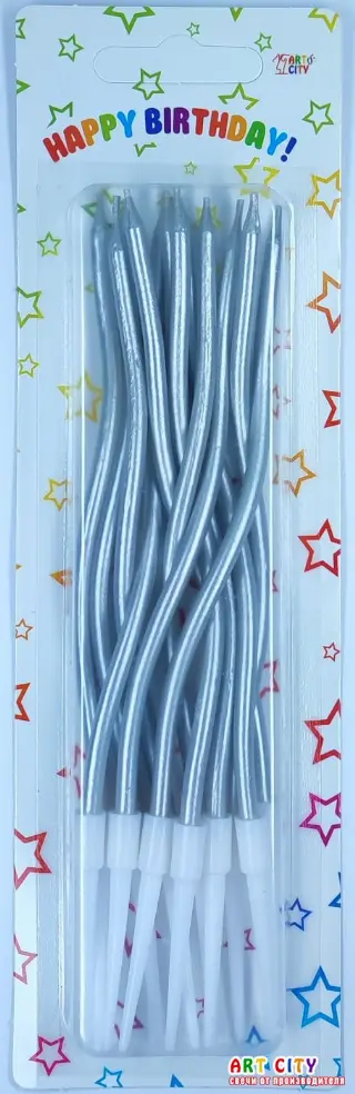 Хвилясті (коктейльні 12шт) Срібні свічки