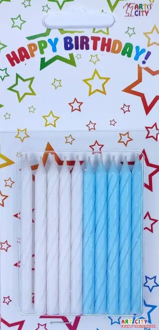 Маленькі спіральні біло-блакитні (10шт) свічки без ніжки