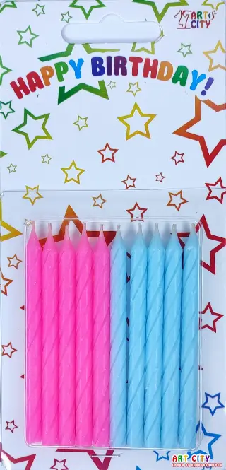 Маленькі спіральні рожево-блакитні (10шт) свічки без ніжки