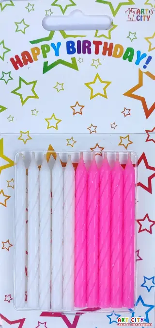 Маленькі спіральні рожево-білі (10шт) свічки без ніжки