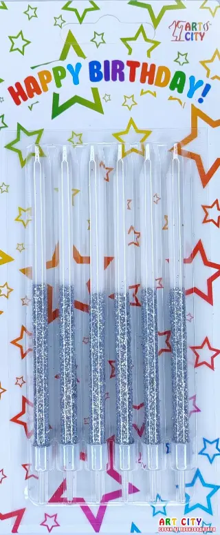 Свічка висока біла+срібло 6шт