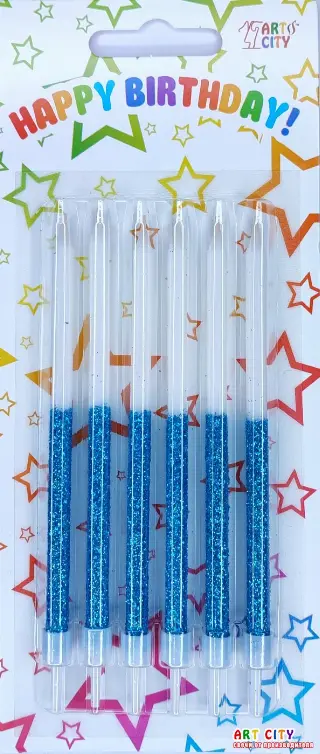 Свічка висока біла+аквамарин 6шт