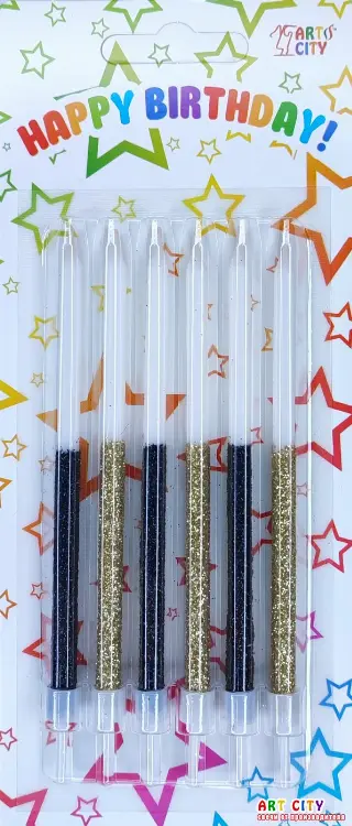 Свічка висока біла з чорно-золотим 6 шт