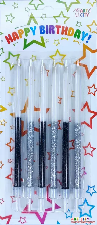 Свічка висока біла з чорно-срібним 6 шт