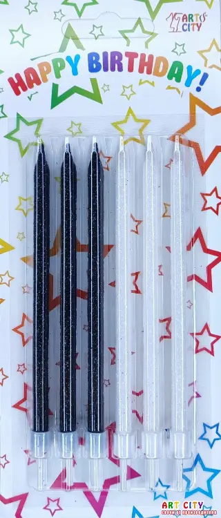 Високі свічки з чорним і білим гліттером 6шт