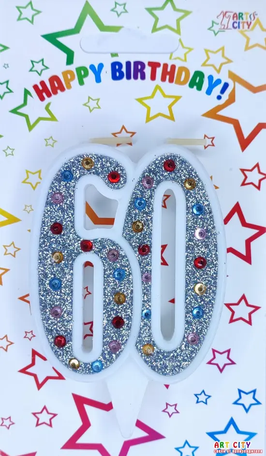 Свічка ювілейна срібло+стрази 60
