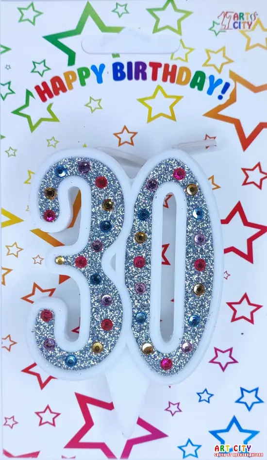 Свічка Срібна + Стрази 30