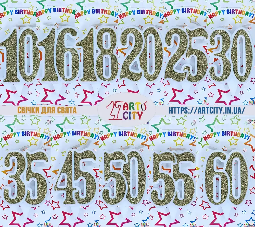 Ювілейні золоті свічки ArtCity – святкові цифри для торта