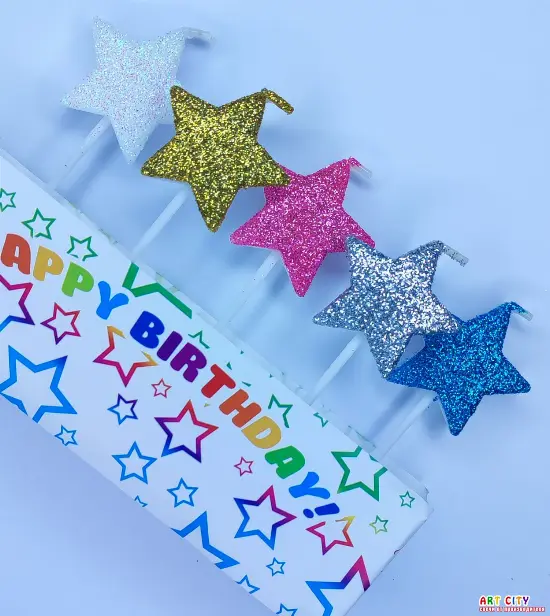 Набір свічок для торта Зірки асорті з блиском